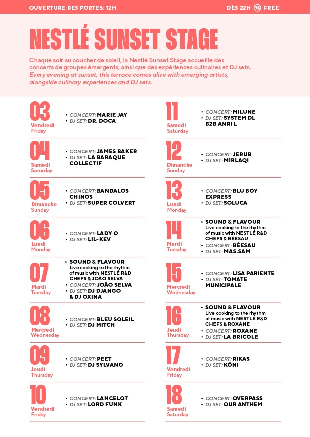 Nestle sunset stage programme 2026